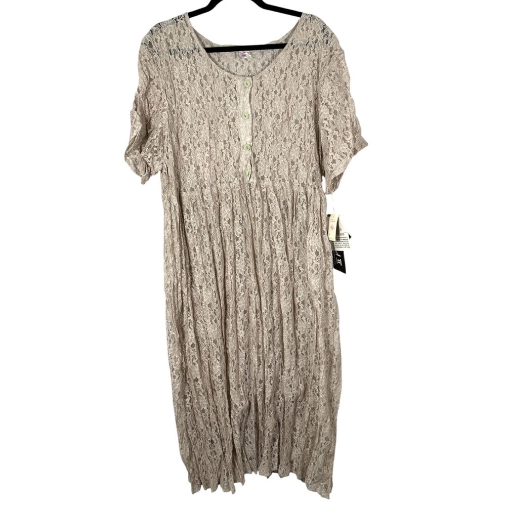 Gemini II Vintage Lace Short Sleeve Babydoll Sheer Midi Dress 16 NEW Deadstock